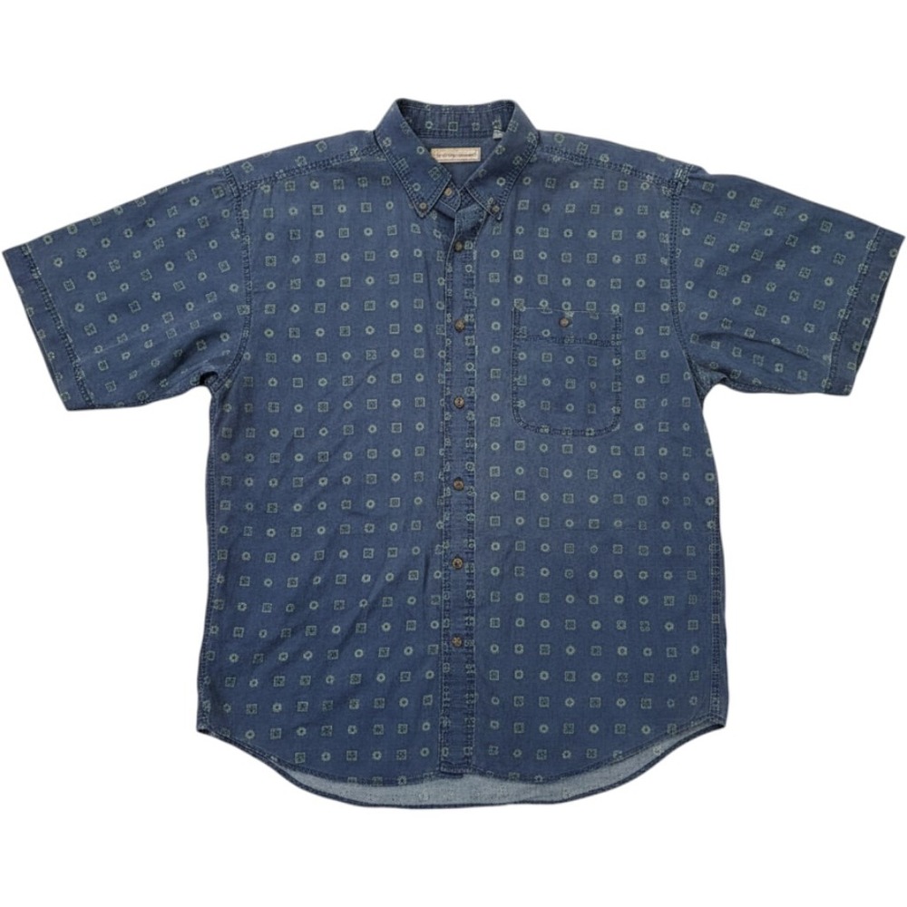 Vintage Bugle Boy Company Blue Geometric Print Short Sleeve Button Down XXL
